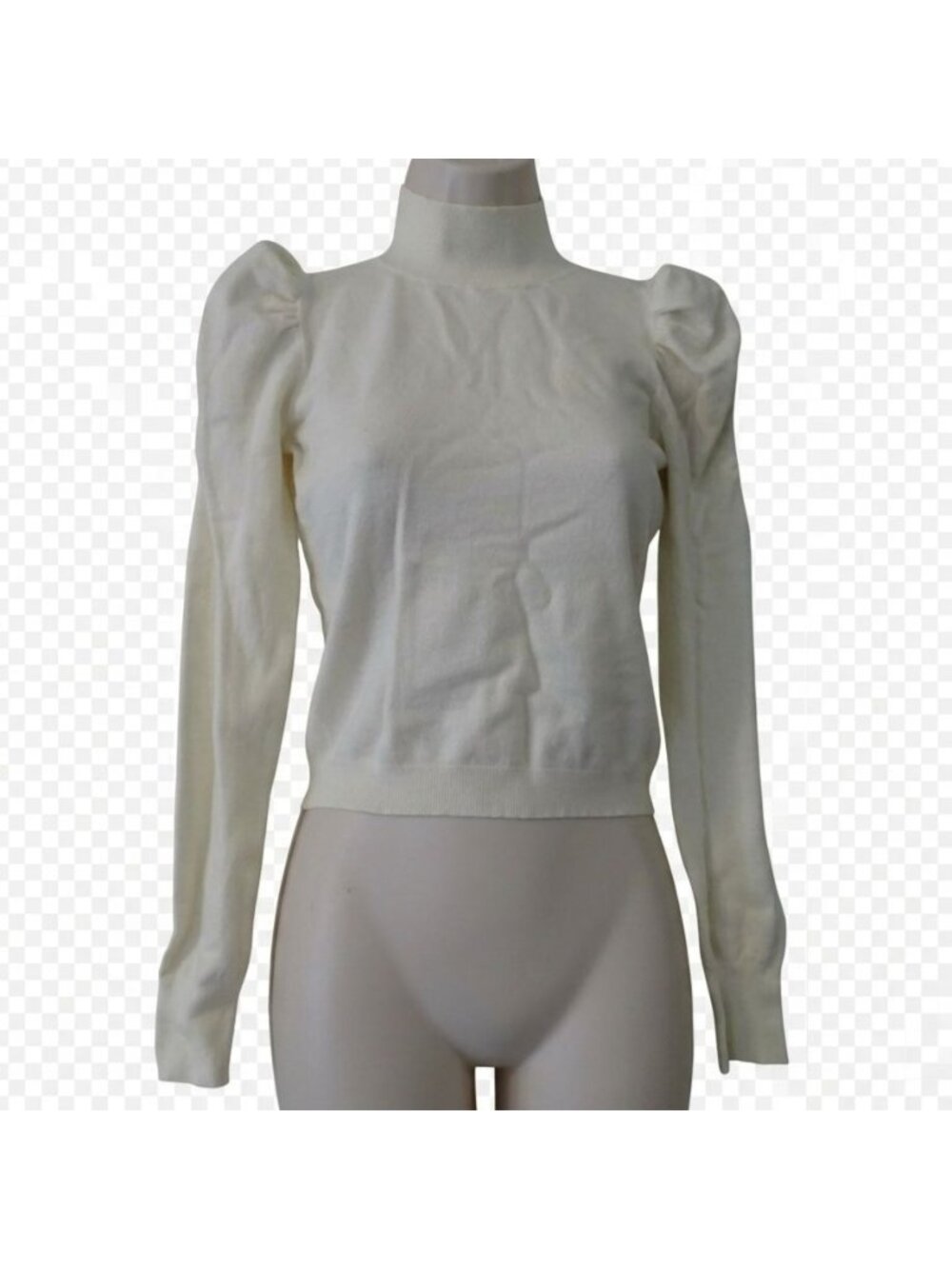 Express Conscious Edit Ivory Mock Neck Puff Sleeve Knit Sweater Women Size S